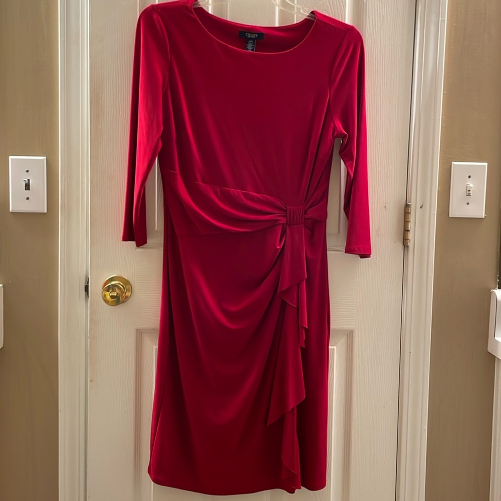 Chaps Red Dress with ruffles . Size Large.